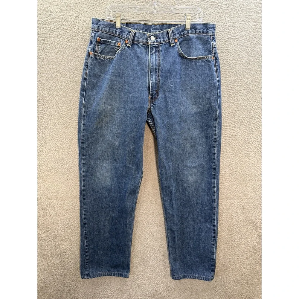 Levis 550 Jeans Mens 38x32 Blue Relaxed Fit Workwear Grunge‎ Skater HEMMED *